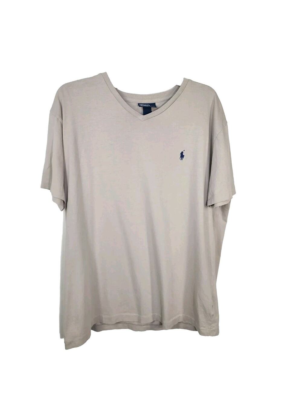 Polo Ralph Lauren Mens T Shirt Large Gray Short Sleeve Blue Pony Cotton V Neck